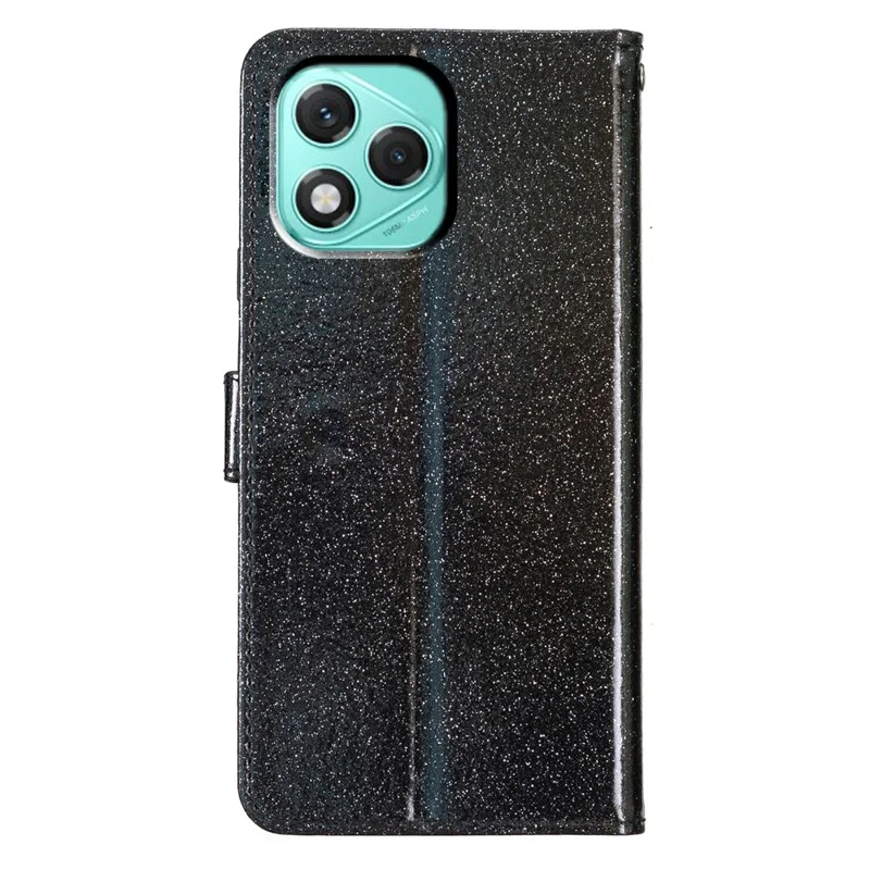 For Honor 400 Lite 5G Wallet Case Glitter Anti-Scratch Leather Stand Phone Cover with Strap - Black
