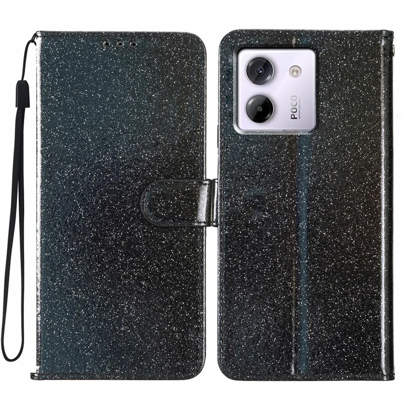 Per Xiaomi Poco M7 Pro 5G Cover a Portafoglio Glitter Antigraffio in Pelle con Supporto e Cinturino - Nero