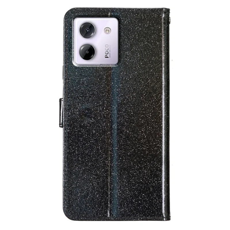 Per Xiaomi Poco M7 Pro 5G Cover a Portafoglio Glitter Antigraffio in Pelle con Supporto e Cinturino - Nero