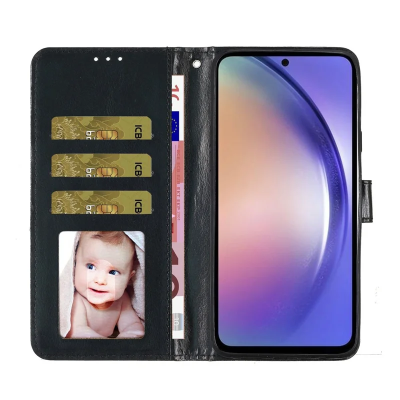 For Oppo Reno14 5G (Global) Wallet Case Glitter Anti-Scratch Leather Stand Phone Cover with Strap - Black