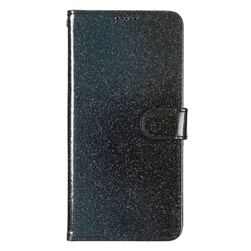 For Oppo Reno14 5G (Global) Wallet Case Glitter Anti-Scratch Leather Stand Phone Cover with Strap - Black