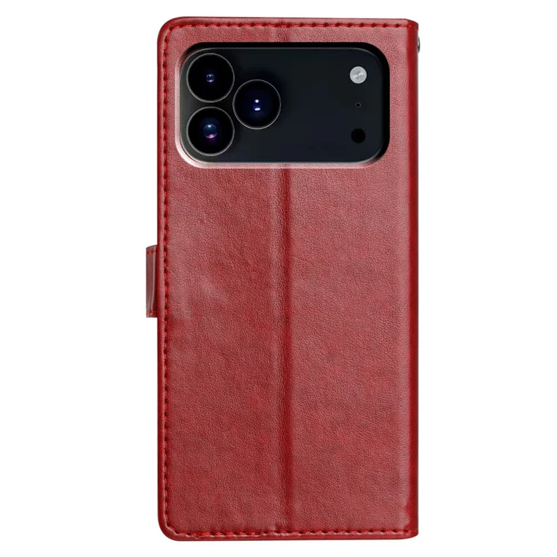 For iPhone 17 Pro Leather Case Wallet Stand Phone Cover with Handy Strap - Red