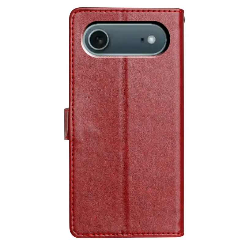 For iPhone Air Leather Case Wallet Stand Phone Cover with Handy Strap - Red