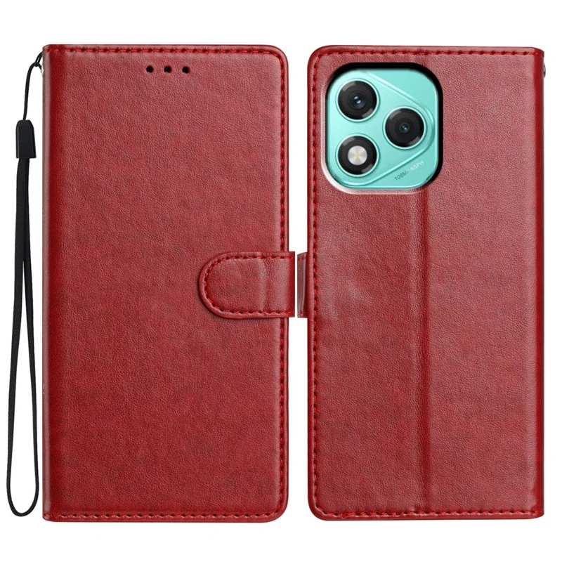For Honor 400 Lite 5G Leather Case Wallet Stand Phone Cover with Handy Strap - Red
