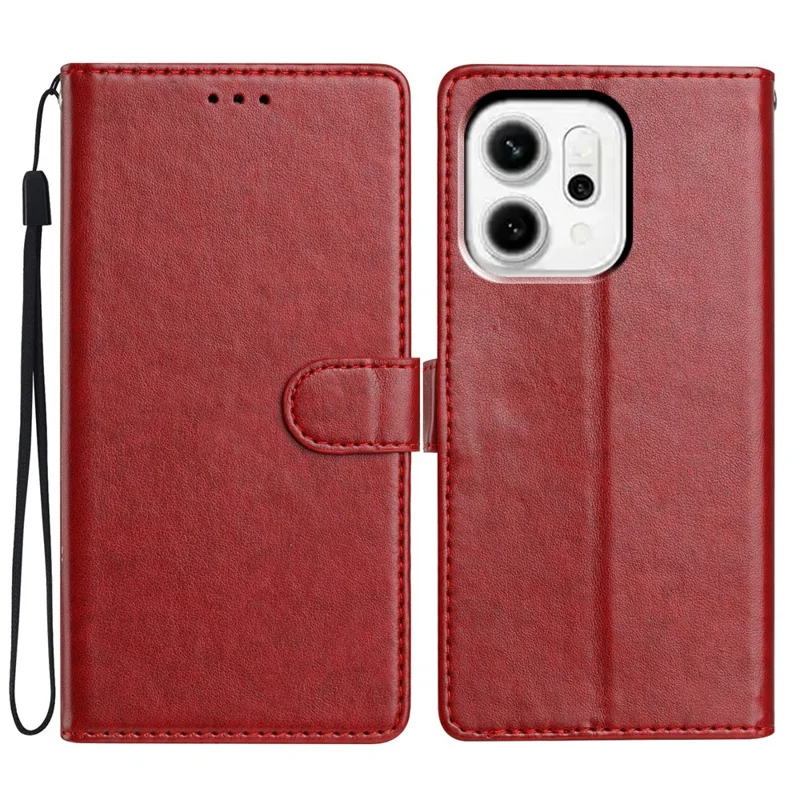 Für Oppo Reno14 5G (Global) Lederhülle Geldbörse Ständer Handyhülle mit praktischem Riemen - Rot