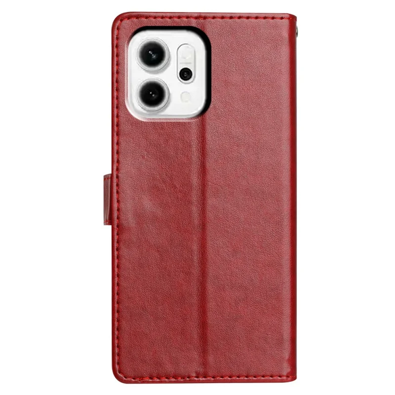 Für Oppo Reno14 5G (Global) Lederhülle Geldbörse Ständer Handyhülle mit praktischem Riemen - Rot
