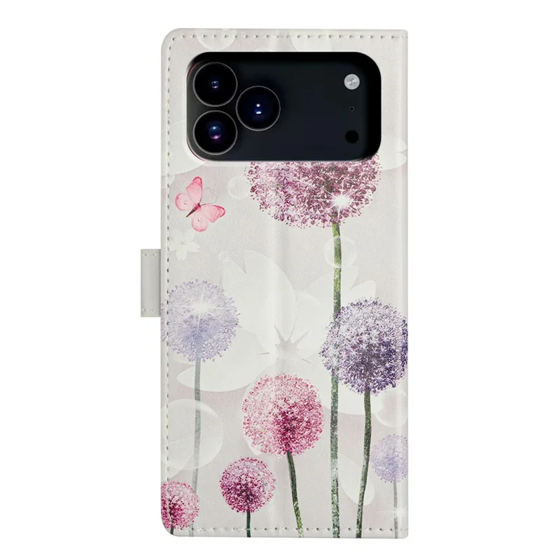 For iPhone 18 Pro / 17 Pro Case Pattern Printing Wallet Stand Flip Leather Phone Cover with Strap - Dandelion