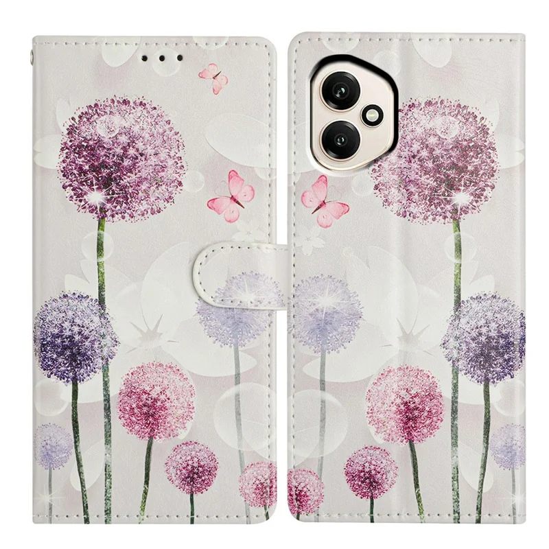For Honor 400 5G (Global) Case Pattern Printing Wallet Stand Flip Leather Phone Cover with Strap - Dandelion