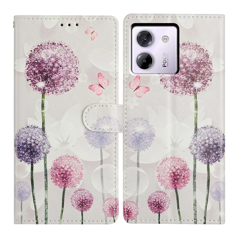 Cover per Xiaomi Poco M7 Pro 5G con Portafoglio e Supporto, Chiusura a Libro in Pelle con Stampa di Tarassaco e Cinturino