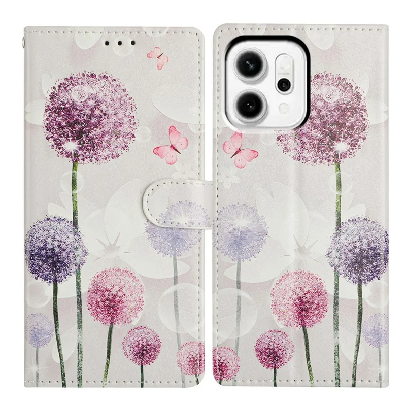 For Oppo Reno14 5G (Global) Case Pattern Printing Wallet Stand Flip Leather Phone Cover with Strap - Dandelion