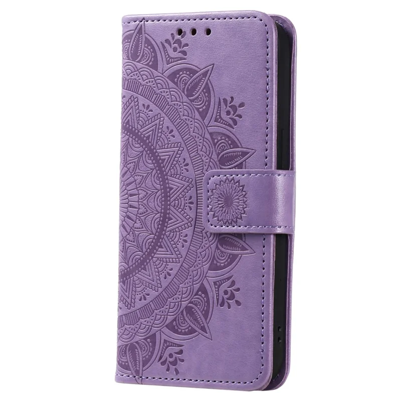 Capa de Carteira para Samsung Galaxy A07 com Suporte, Estampada com Totem em Couro PU, com Alça de Pulso - Roxa
