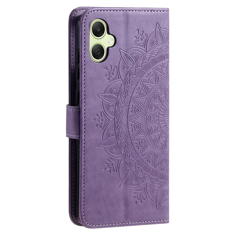 Capa de Carteira para Samsung Galaxy A07 com Suporte, Estampada com Totem em Couro PU, com Alça de Pulso - Roxa
