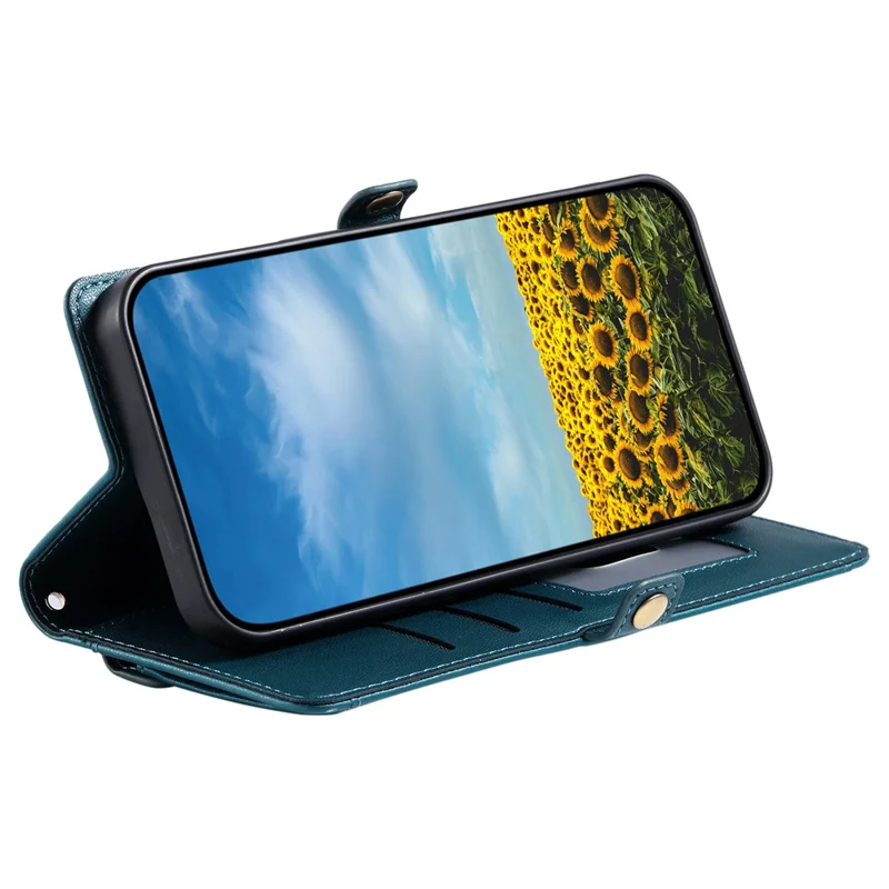 Cover in pelle per Samsung Galaxy A07 con cinturino da polso e supporto portafoglio - Verde scuro