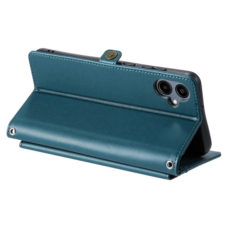 Cover in pelle per Samsung Galaxy A07 con cinturino da polso e supporto portafoglio - Verde scuro