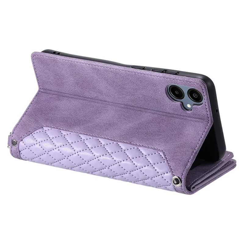 Cover a portafoglio per Samsung Galaxy A07 con linea di cucitura a rombi in pelle PU e cinturino da polso - Viola