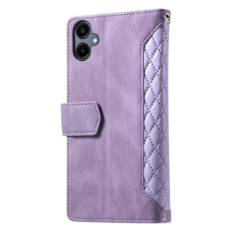 Cover a portafoglio per Samsung Galaxy A07 con linea di cucitura a rombi in pelle PU e cinturino da polso - Viola