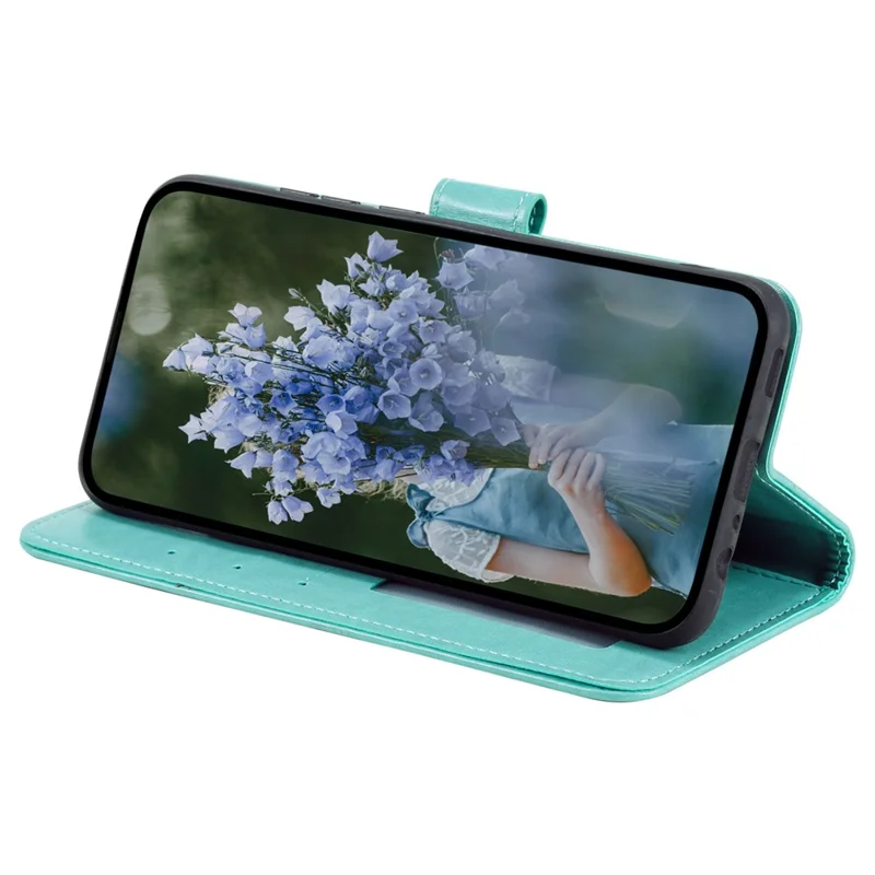 For Samsung Galaxy A17 5G Stand Case Imprinted Totem PU Leather Wallet Phone Cover with Wrist Strap - Mint Green