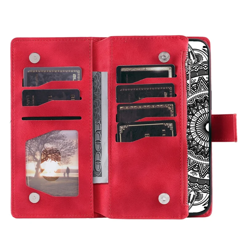 For Samsung Galaxy A17 5G / A17 4G / A26 5G Wallet Case Mandala Flower Pattern PU Leather Phone Cover with Wrist Strap - Red