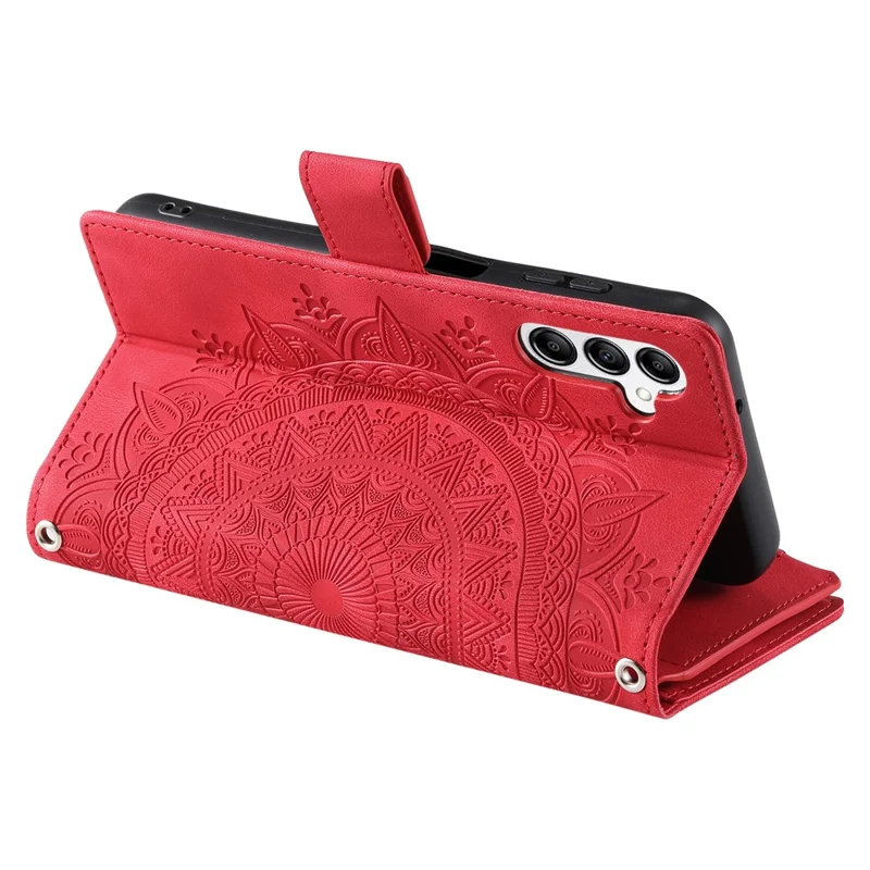 For Samsung Galaxy A17 5G / A17 4G / A26 5G Wallet Case Mandala Flower Pattern PU Leather Phone Cover with Wrist Strap - Red