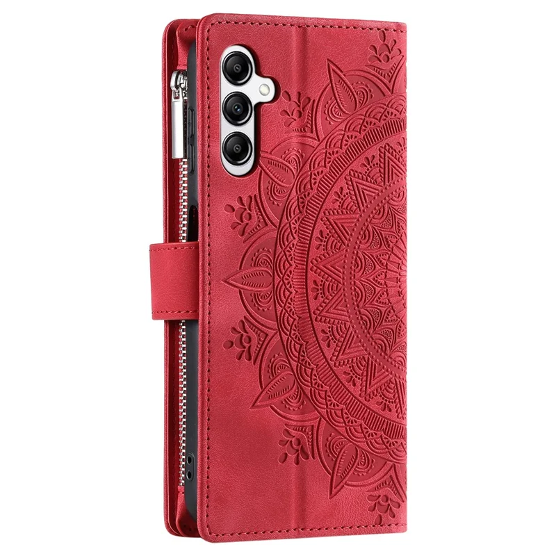 For Samsung Galaxy A17 5G / A17 4G / A26 5G Wallet Case Mandala Flower Pattern PU Leather Phone Cover with Wrist Strap - Red