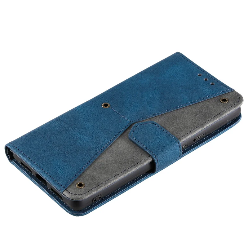 Capa de Couro para Samsung Galaxy A17 com Costura Sobreposta, Carteira e Alça de Pulso - Azul