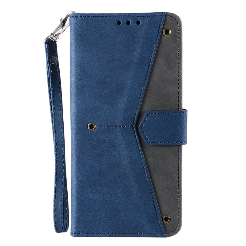 Capa de Couro para Samsung Galaxy A17 com Costura Sobreposta, Carteira e Alça de Pulso - Azul