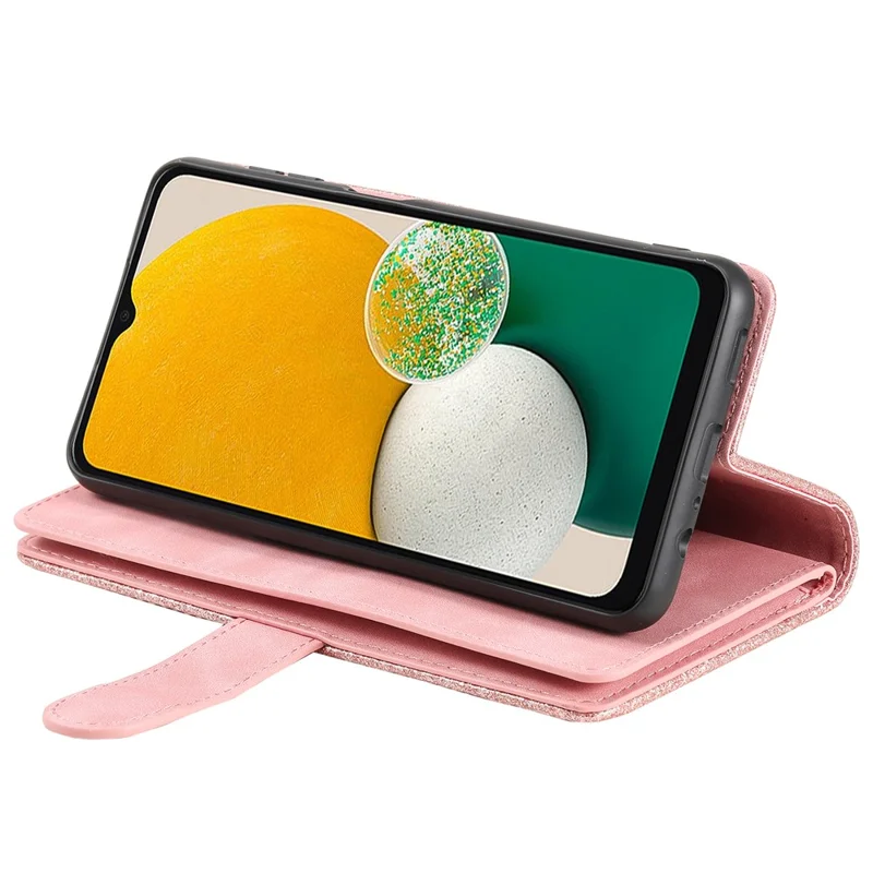For Samsung Galaxy A17 5G / A26 5G Case 9 Card Slots Zipper Wallet PU Leather Phone Cover with Wrist Strap - Rose Gold