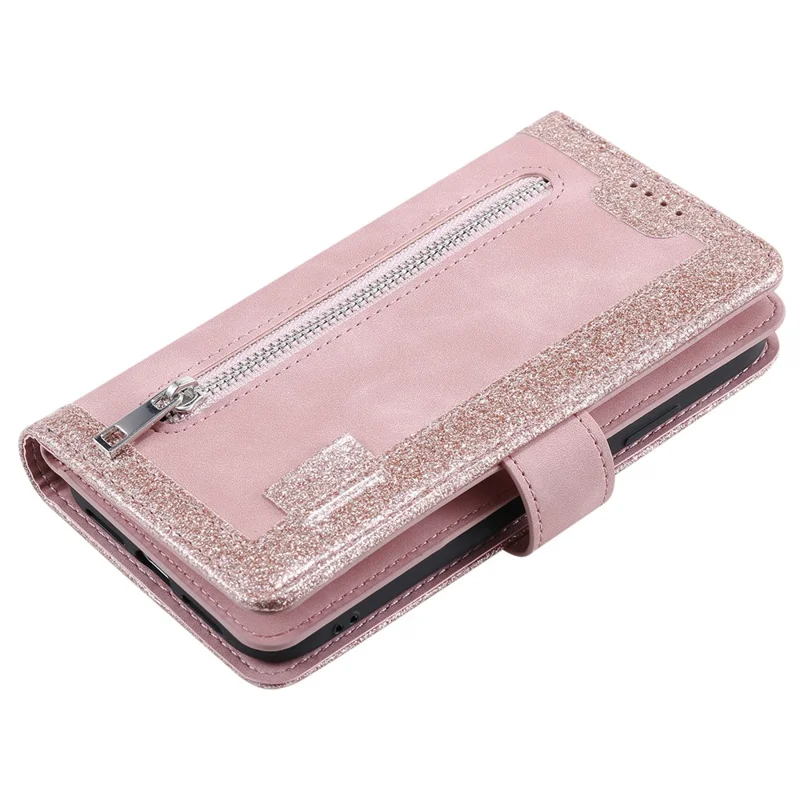 For Samsung Galaxy A17 5G / A26 5G Case 9 Card Slots Zipper Wallet PU Leather Phone Cover with Wrist Strap - Rose Gold