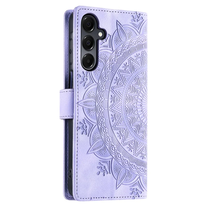 For Samsung Galaxy A17 5G / A26 5G Case Imprinted Totem Skin Feel Wallet Leather Phone Cover with Hand Strap - Purple