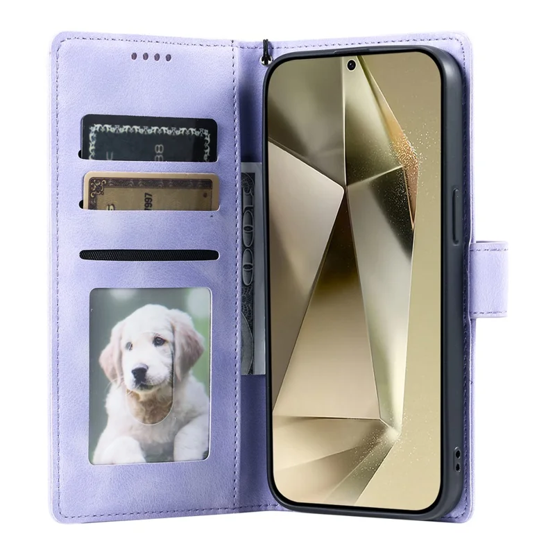 For Samsung Galaxy A17 5G / A26 5G Case Imprinted Totem Skin Feel Wallet Leather Phone Cover with Hand Strap - Purple