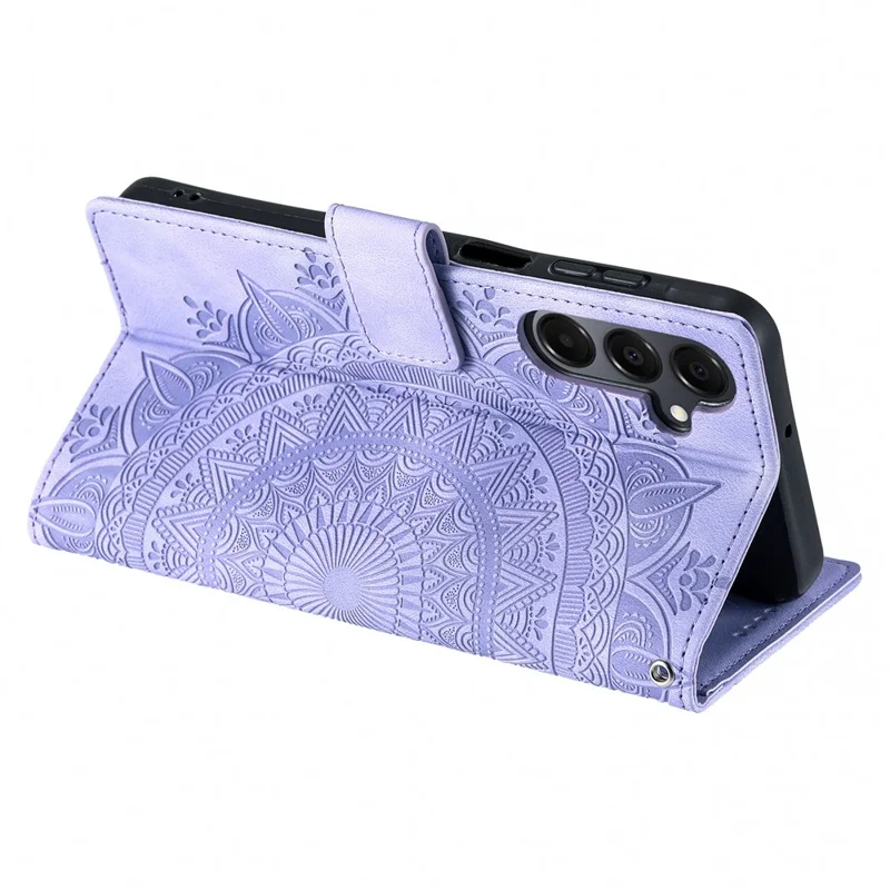 For Samsung Galaxy A17 5G / A26 5G Case Imprinted Totem Skin Feel Wallet Leather Phone Cover with Hand Strap - Purple