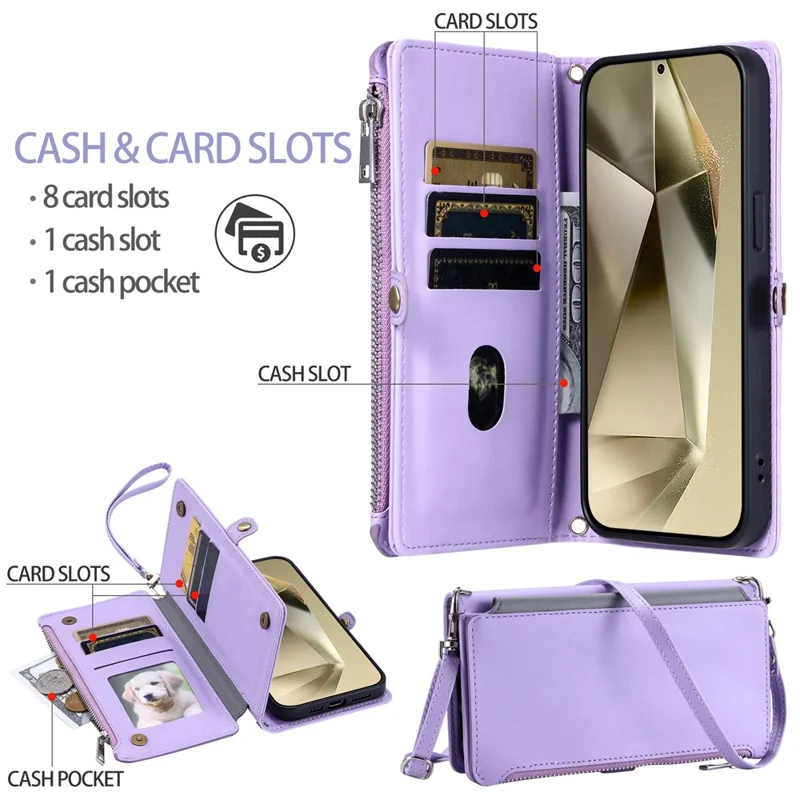 Étui pour Samsung Galaxy A17 en TPU + Cuir PU avec Porte-cartes et Dragonne - Violet
