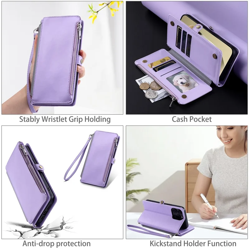 Étui pour Samsung Galaxy A17 en TPU + Cuir PU avec Porte-cartes et Dragonne - Violet