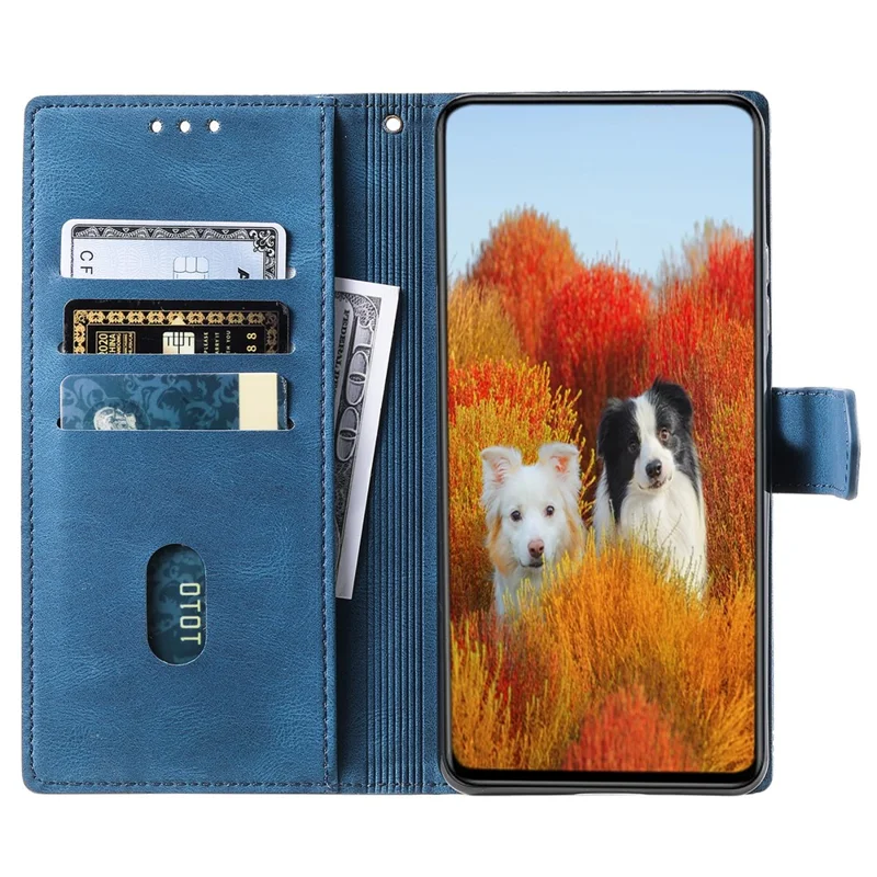 TTUDRCH Style 004 For Samsung Galaxy A17 5G / A26 5G Leather Case RFID Blocking Wallet Stand Phone Cover with Strap - Blue