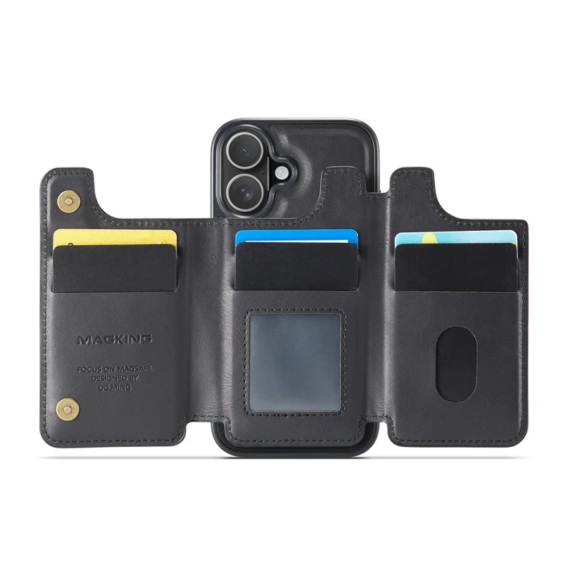 MAGKING K3 Serie Hülle für iPhone 16 kompatibel mit MagSafe Wallet PC + TPU + PU Handyhülle - Schwarz