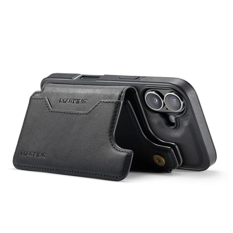 MAGKING K3 Serie Hülle für iPhone 16 kompatibel mit MagSafe Wallet PC + TPU + PU Handyhülle - Schwarz