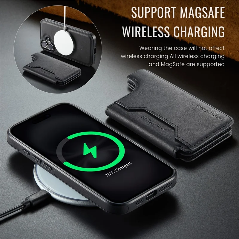 MAGKING K3 Serie Hülle für iPhone 16 kompatibel mit MagSafe Wallet PC + TPU + PU Handyhülle - Schwarz