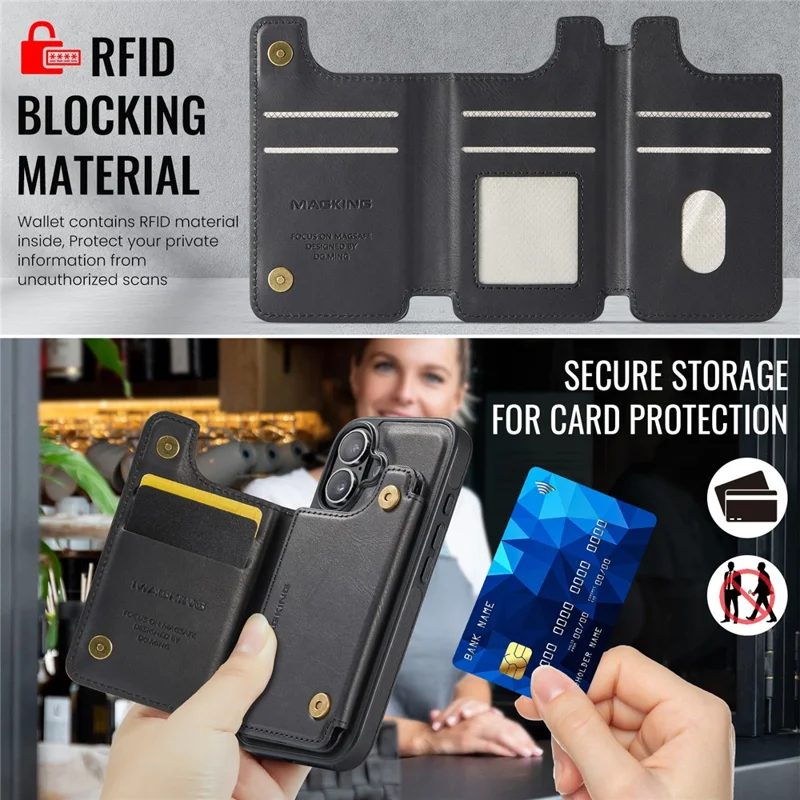 MAGKING K3 Serie Hülle für iPhone 16 kompatibel mit MagSafe Wallet PC + TPU + PU Handyhülle - Schwarz