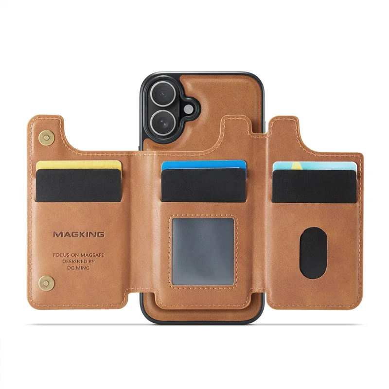 MAGKING K3 Serie Hülle für iPhone 16 Plus, kompatibel mit MagSafe Wallet, PC + TPU + PU Handyhülle - Braun