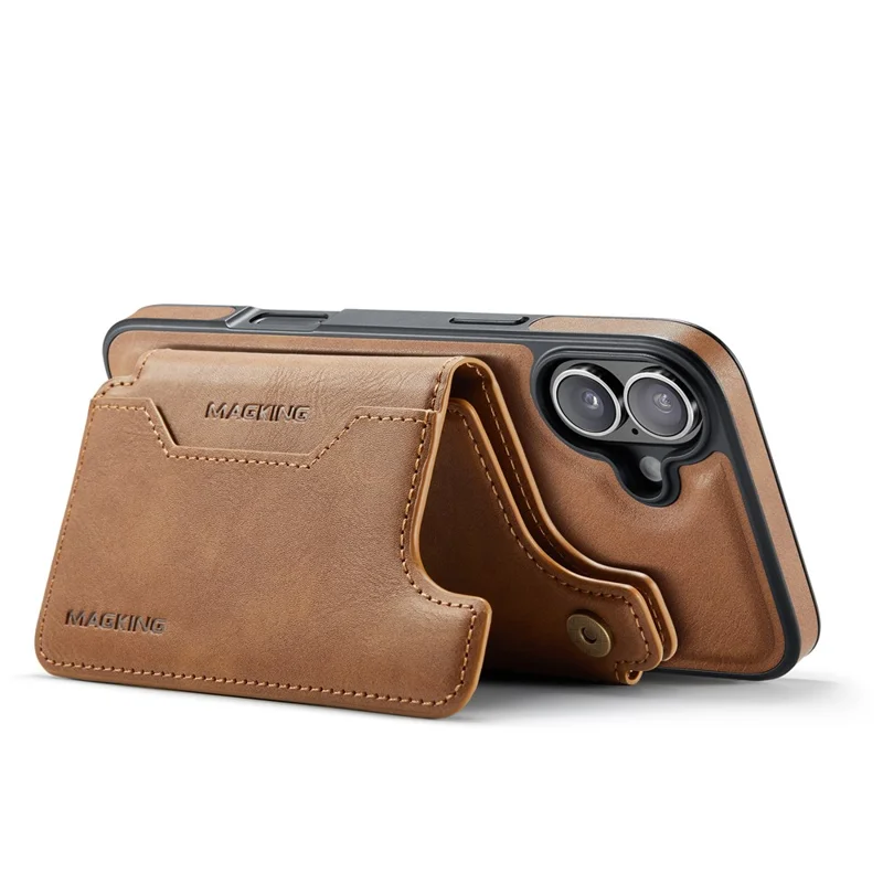 MAGKING K3 Serie Hülle für iPhone 16 Plus, kompatibel mit MagSafe Wallet, PC + TPU + PU Handyhülle - Braun