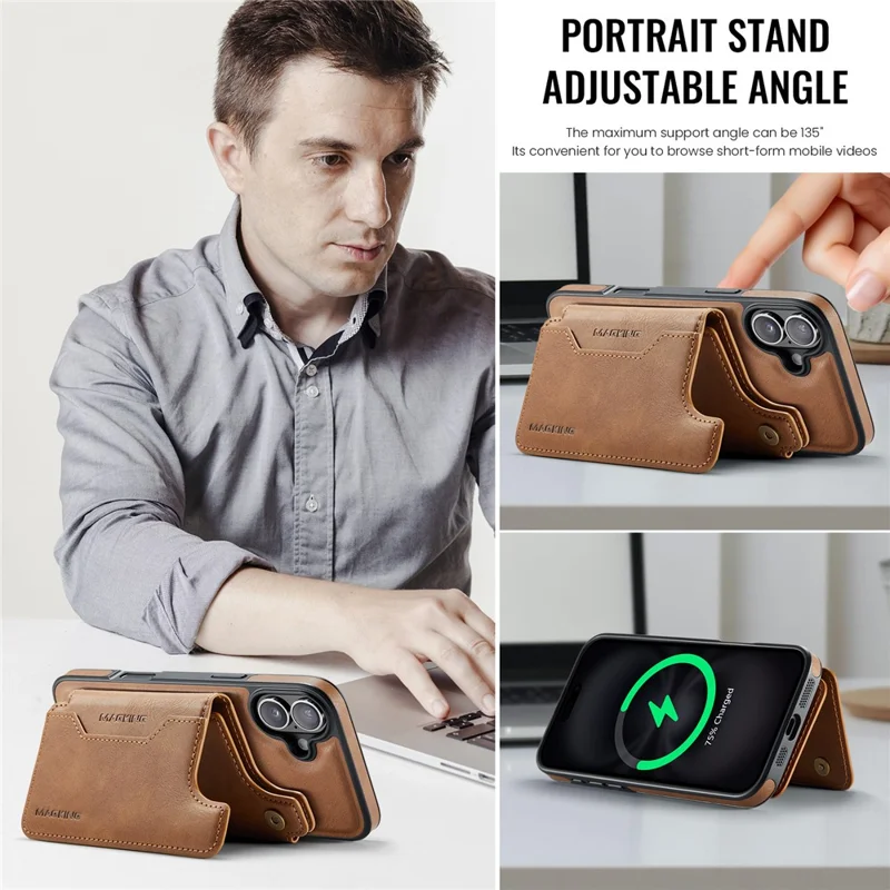 MAGKING K3 Serie Hülle für iPhone 16 Plus, kompatibel mit MagSafe Wallet, PC + TPU + PU Handyhülle - Braun