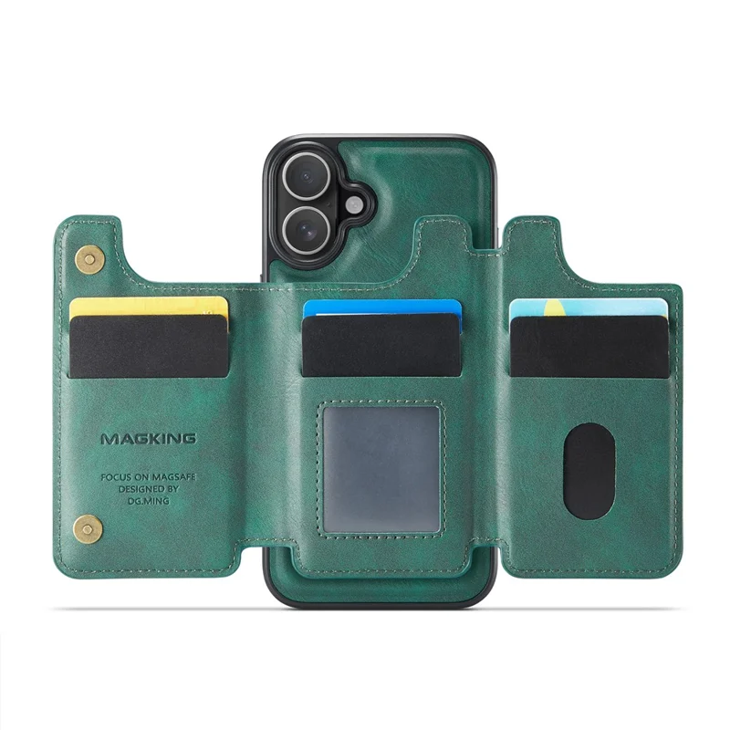 MAGKING K3 Series For iPhone 16 Plus Case Compatible with MagSafe Wallet PC + TPU + PU Phone Cover - Green