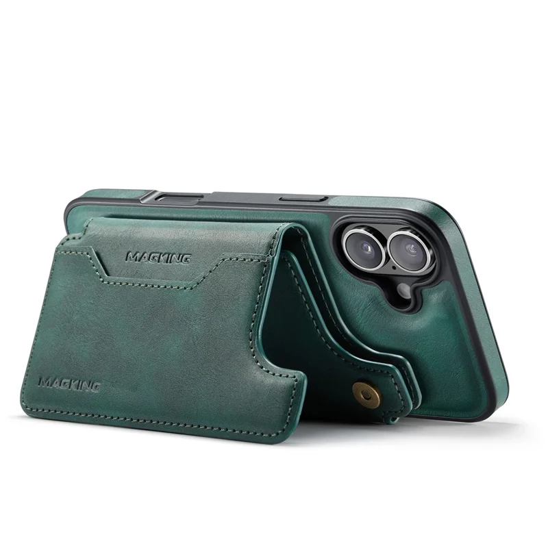 MAGKING K3 Series For iPhone 16 Plus Case Compatible with MagSafe Wallet PC + TPU + PU Phone Cover - Green