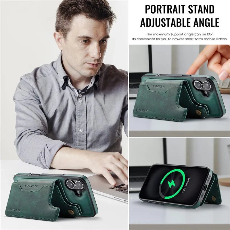 MAGKING K3 Series For iPhone 16 Plus Case Compatible with MagSafe Wallet PC + TPU + PU Phone Cover - Green