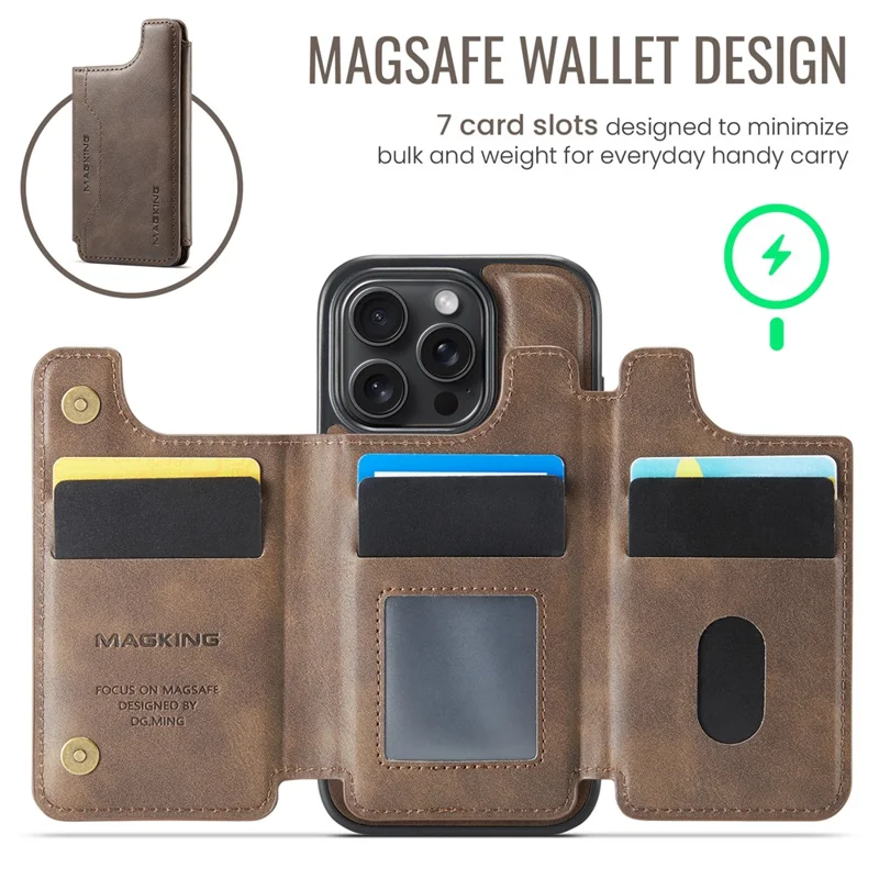 MAGKING K3 Serie für iPhone 16 Pro Hülle kompatibel mit MagSafe Brieftasche PC + TPU + PU Handyhülle - Kaffee