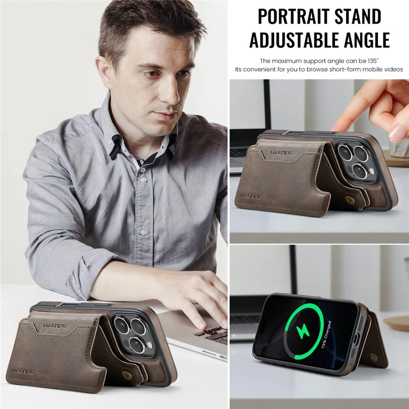 MAGKING K3 Serie für iPhone 16 Pro Hülle kompatibel mit MagSafe Brieftasche PC + TPU + PU Handyhülle - Kaffee