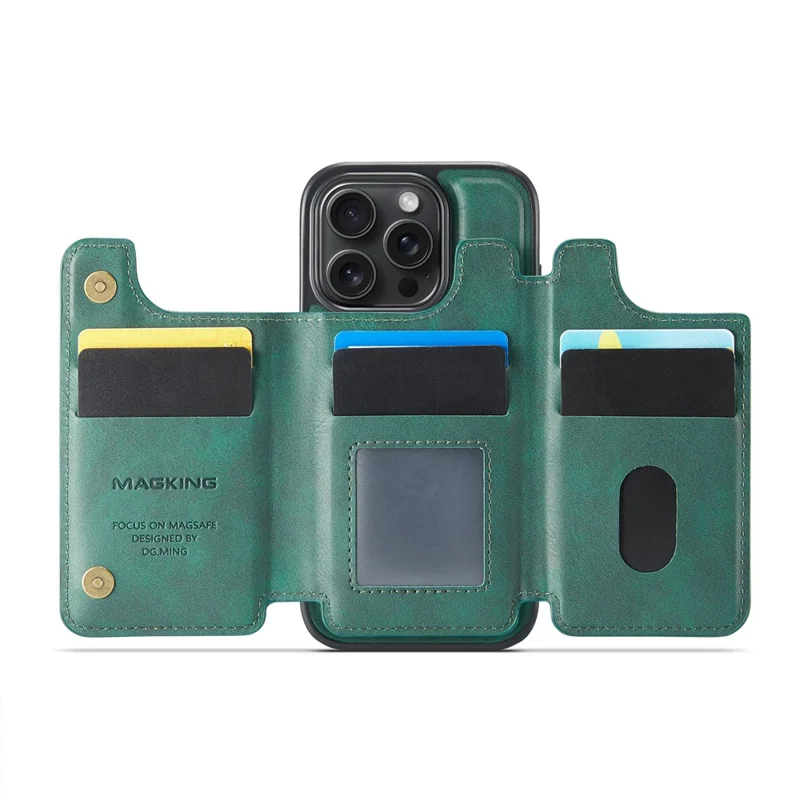 MAGKING K3 Series Étui pour iPhone 16 Pro Max Compatible avec Portefeuille MagSafe - Coque de Téléphone PC + TPU + PU - Vert