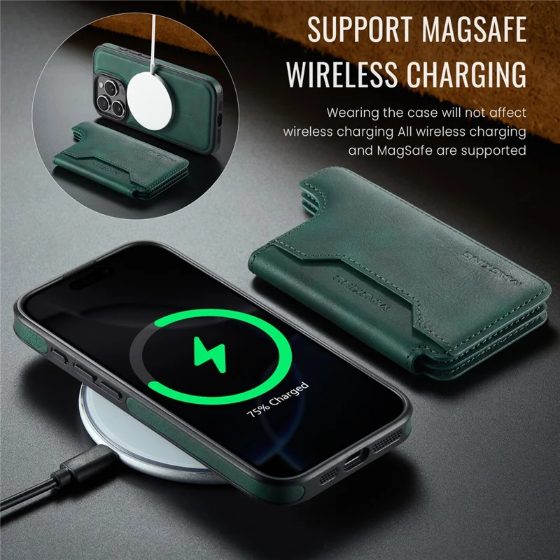 MAGKING K3 Series Étui pour iPhone 16 Pro Max Compatible avec Portefeuille MagSafe - Coque de Téléphone PC + TPU + PU - Vert