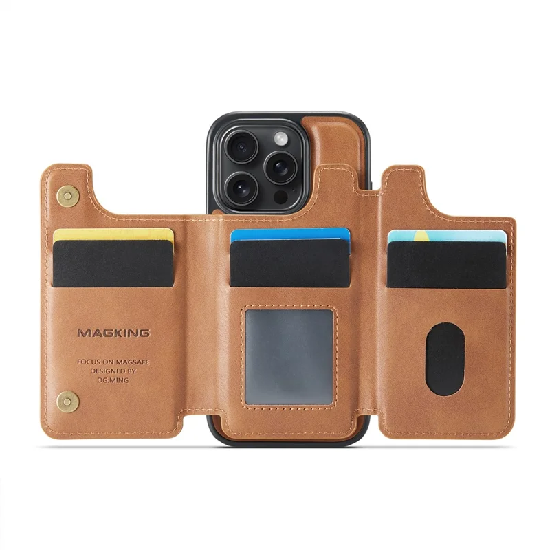 MAGKING K3 Series For iPhone 16 Pro Max Case Compatible with MagSafe Wallet PC + TPU + PU Phone Cover - Brown
