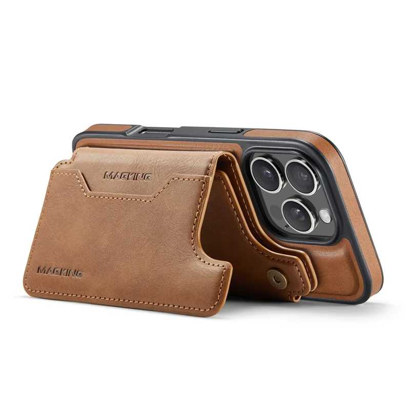 MAGKING K3 Series For iPhone 16 Pro Max Case Compatible with MagSafe Wallet PC + TPU + PU Phone Cover - Brown